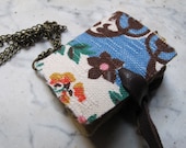 Mini book necklace, repurposed vintage fabric