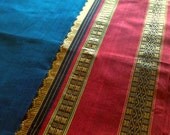 Teal Blue Black Gold Indian Handloom Cotton Fabric