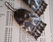 Antique Egyptian Brass Dangle Earrings, Exotic Gypsy Earrings, Urban Ethnic Tribal Bohemian Salvaged Metalwork Artisan Statement Earrings