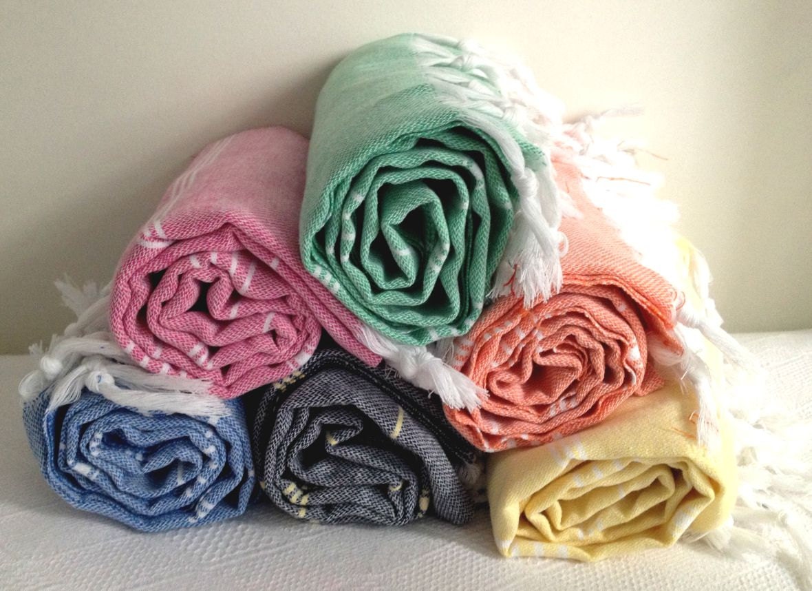 Peshtemal Turkish Towel Pink and White Stripe Tasseled Eco Friendly