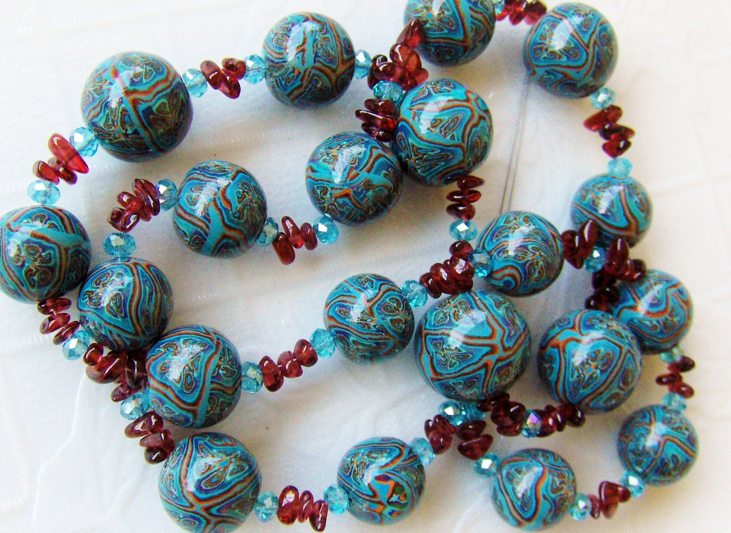 Jewelry KIT - Polymer Clay Cane Art Beads, Garnet, Turquoise Crystal Beads, and Wire - Make Fashion Jewelry