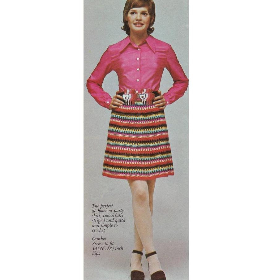 INSTANT DOWNLOAD PDF Vintage Crochet Pattern    1970s Striped Mini Skirt Retro