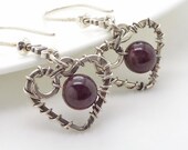 Sterling silver garnet earrings, wire wrapped jewelry, handmade, garnet jewelry