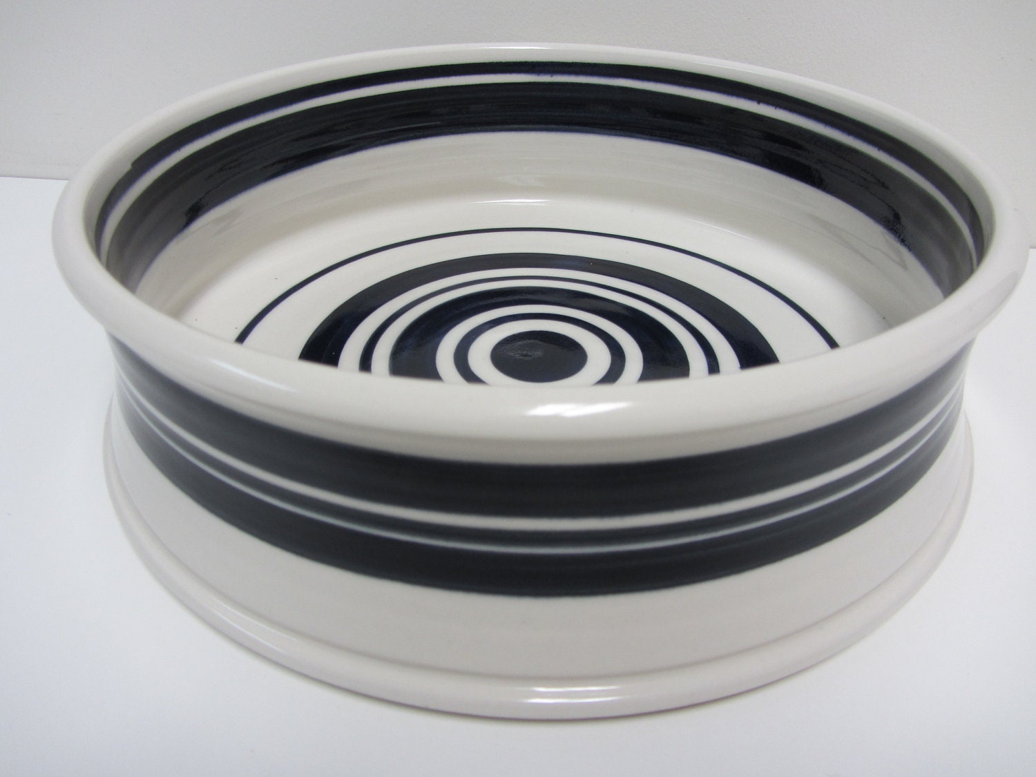 large Porcelain Dog Bowl - 1 Gallon -  In Stock - Black and White