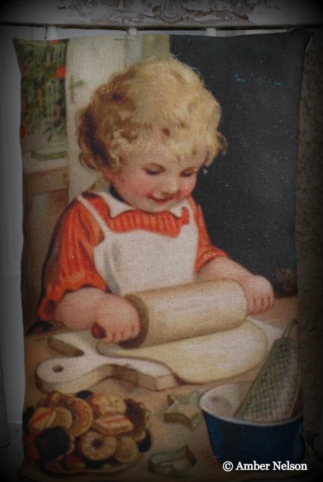 Christmas Baking Baby Rolling Cookie Dough Kitchen Pillow