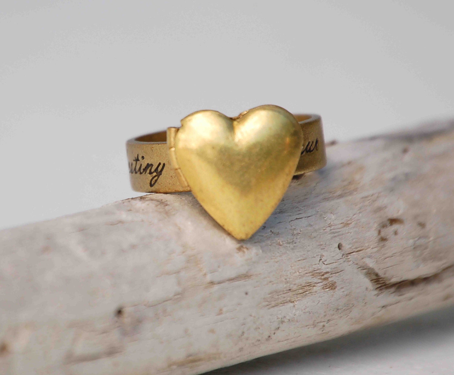 Heart Locket RING Romantic "our fate is our destiny" Vintage Style Victorian Keepsake