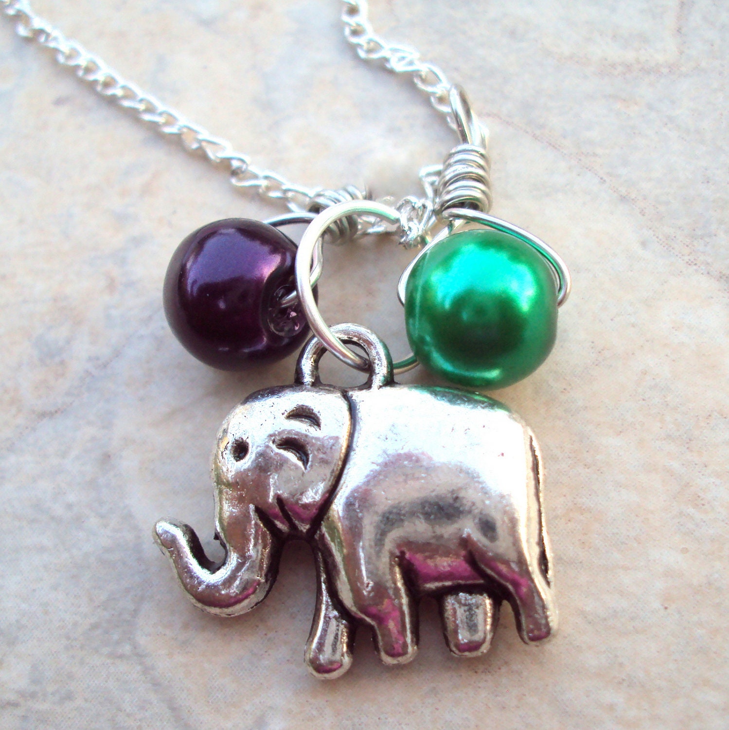 Two Birthstone Pearls Personalized Necklace Petite Lucky Elephant Jewelry Handmade Jewelry on Etsy