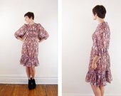 1970s Sheer Purple Floral Dress - S/M