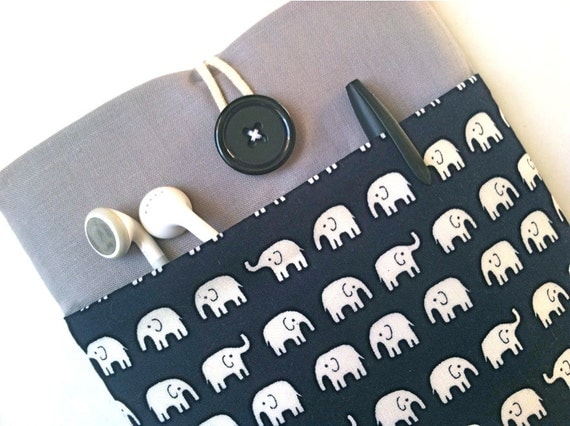 iPad Mini Case Sleeve Padded 7 inch Tablet Cover with Pocket - Elephants