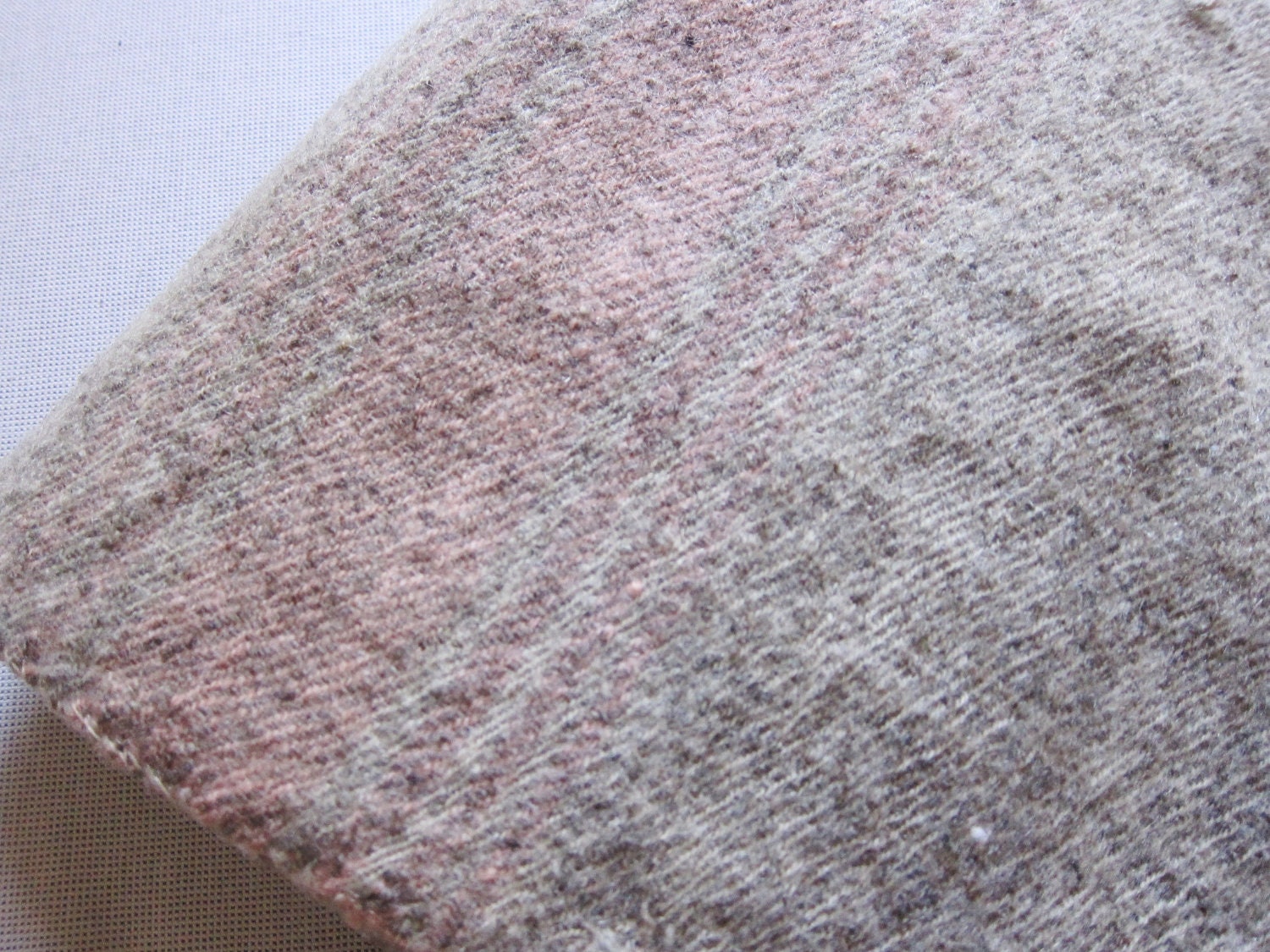 Primitive antique handwoven wool blanket oatmeal with pink 1900 - 20