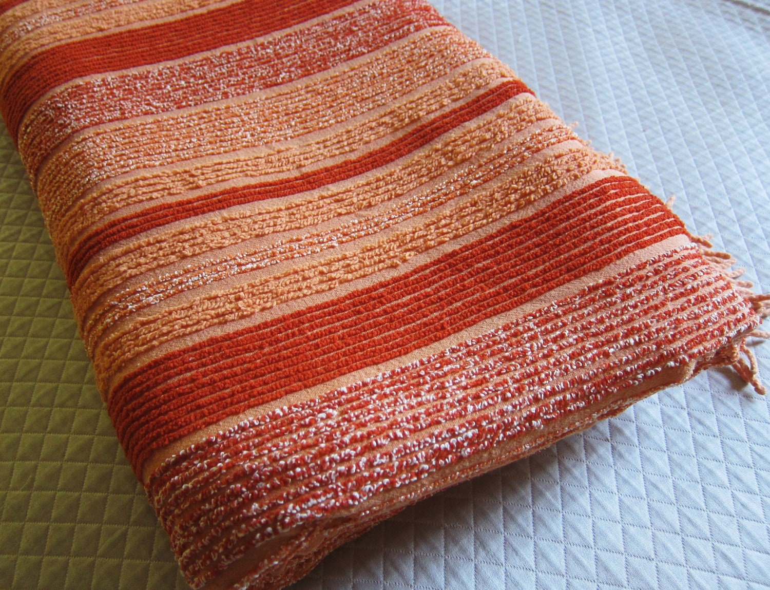 70s vintage chenille spread striped