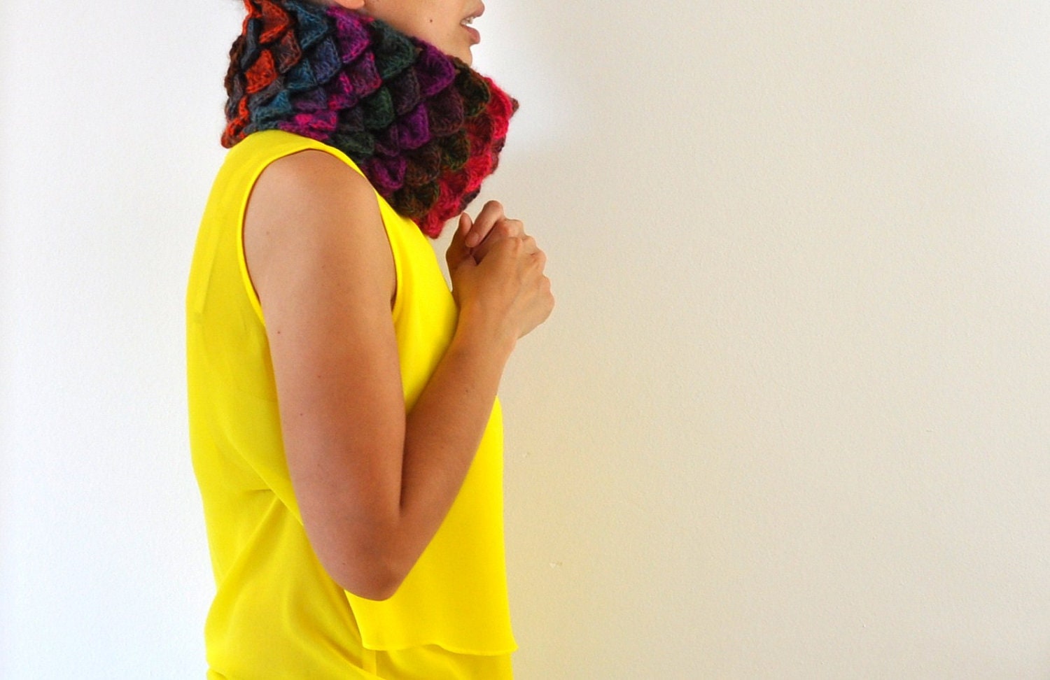 Crochet Cowl Scarf Neckwarmer Crocodile Cowl Yellow Red Brick Pink Blue Colorful Bright Neon Unisex Winter Accessories Winter Fashion