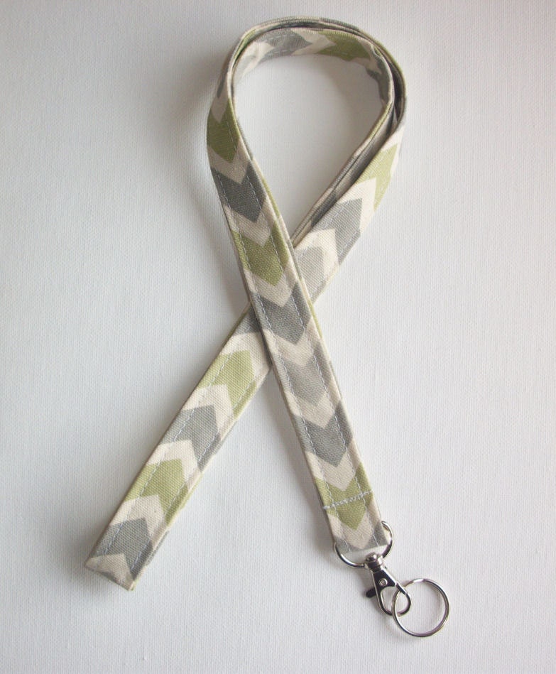 Lanyard  ID Badge Holder - Reed Gray Green Chevron zigzag Zig zag  - Lobster clasp and key ring