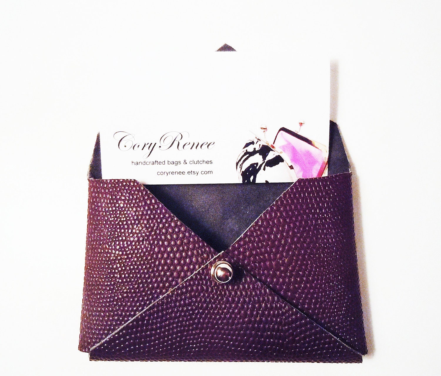 Business Card Holder Case Credit Card Wallet Leather Purple Eggplant