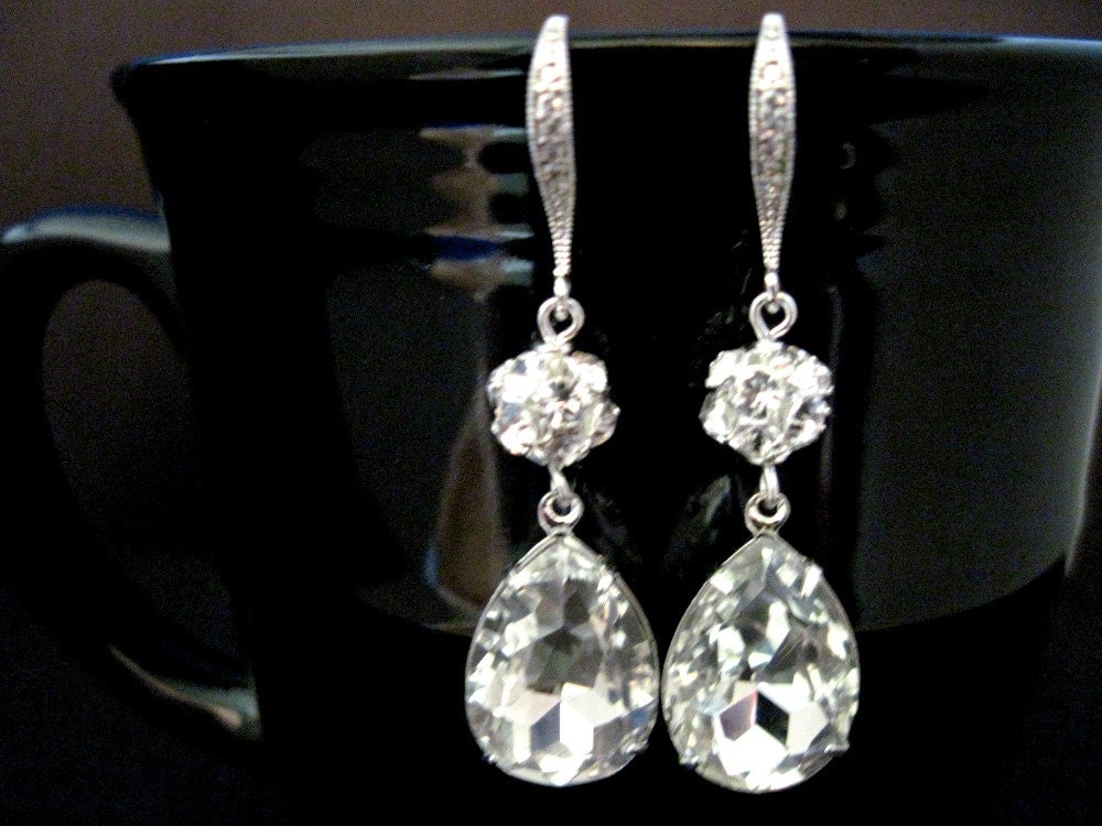 Wedding Jewelry Bridal Jewelry Rhinestone and Crystal Teardrop Earrings Fiona