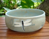 Large Shallow Handmade Antique Blue Porcelain 4-DRAGONFLY Bowl - potterygal66