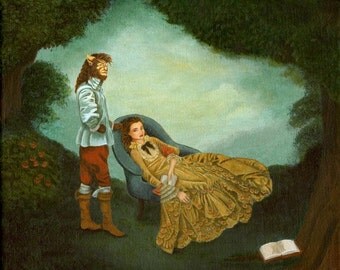 Girl Art Print, Girls Art, Children's Art, Girls Room Art, Children's Decor, Fairytale Art, Poster - Beauty and The Beast 8x10 Print