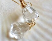 Gold filled fancy cut clear quartz crystal briolette earrings - wire wrapped handmade Holiday jewelry Holiday accessories