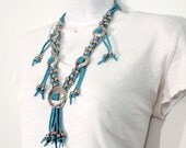 Leather Vintage Necklace, Turquoise Leather and Silver Beads, Western Syle Texas Star Necklace, Vintage Jewelry