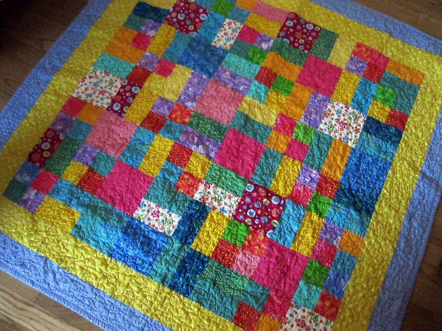 Lap Quilt Multi Colors Quilt Pink Teal Yellow Purple Pink Blue Bright Quilt