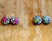 Fabric button earrings in pink or blue, blue or pink or both...:)