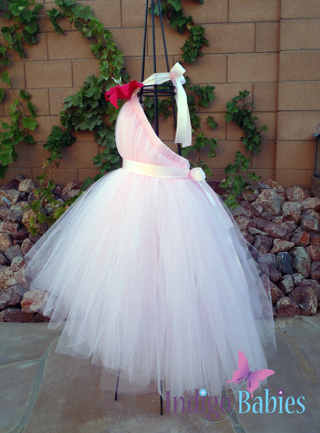 Tutu Dress, Flower Girl Dress, Pink and Ivory Tulle,  Flowergirl Dresses, Tutu, Tutus, Portrait Dress, Weddings, Hot Pink Lily Flower