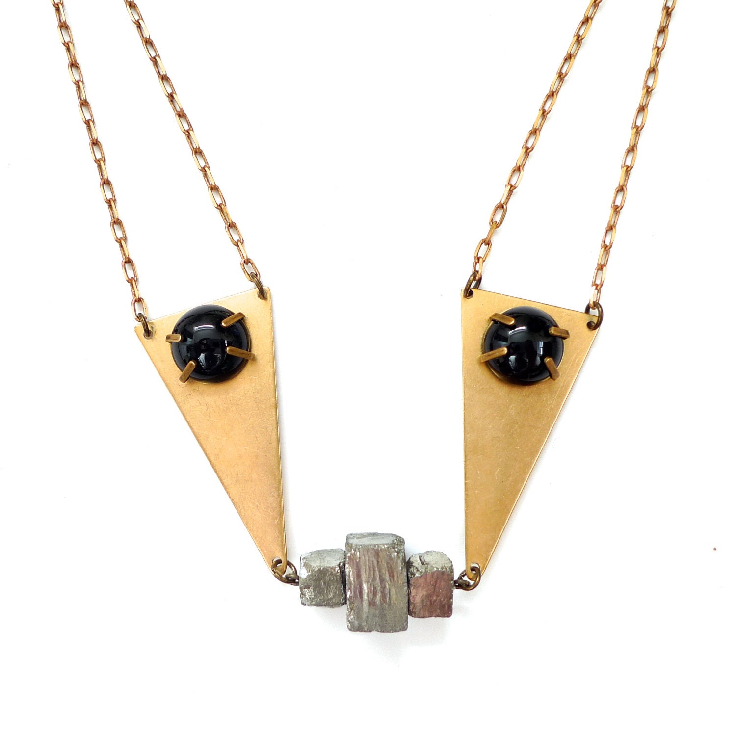 Triangle collar with black onyx and pyrite