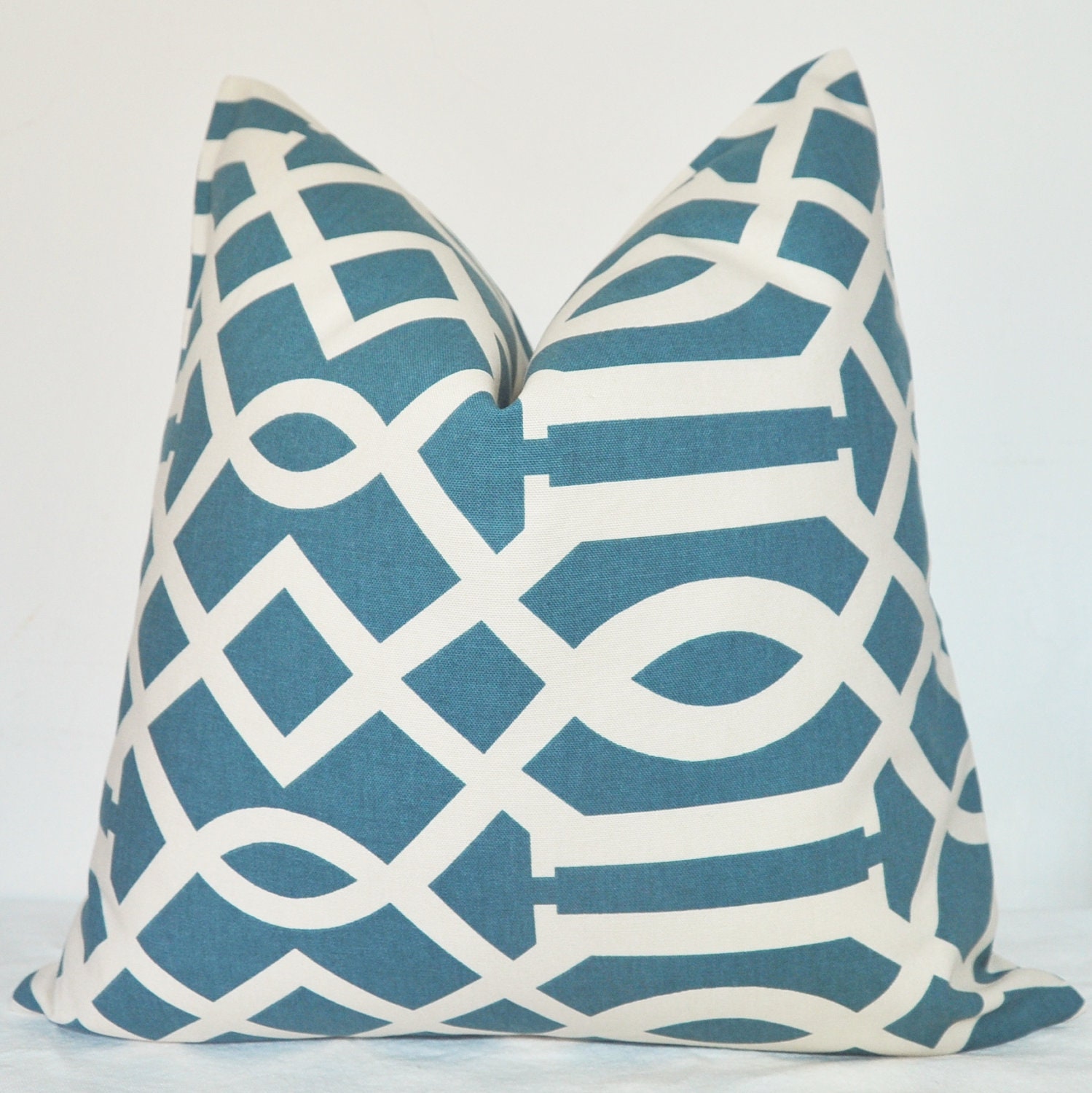 On Both Sides - Decorative Pillow - Throw Pillow - Accent Pillow - Toss Pillow - Pillow Cover - Fretwork - Trellis - 20x20 inch - Peacock