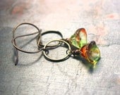 Crystal Bells Kaleidoscope Flower Dangle Earrings in Brass gifts for her under 15 dollars