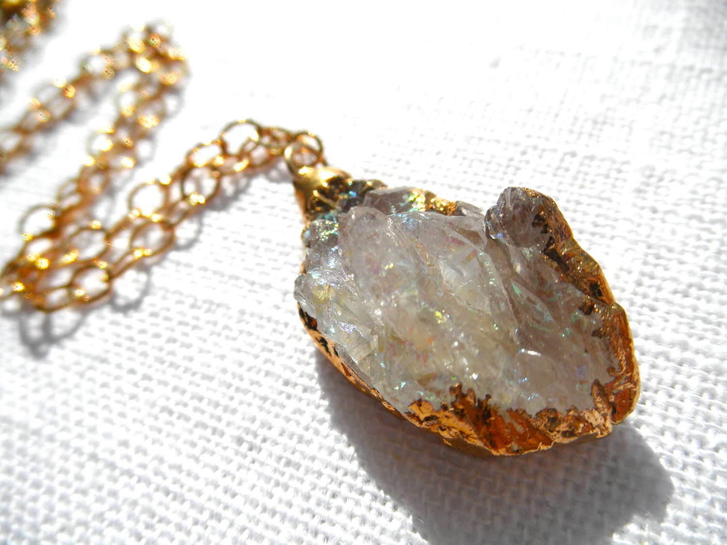 Angel aura quartz - druzy necklace - rainbow druzy - gold necklace - D R U Z Y