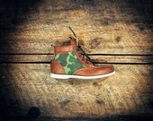 Handcrafted Leather HIGHTOPS - Grainy Tan BULLhide with Camo Lambskin Details - Plush Tan Cuff - MADE to ORDER