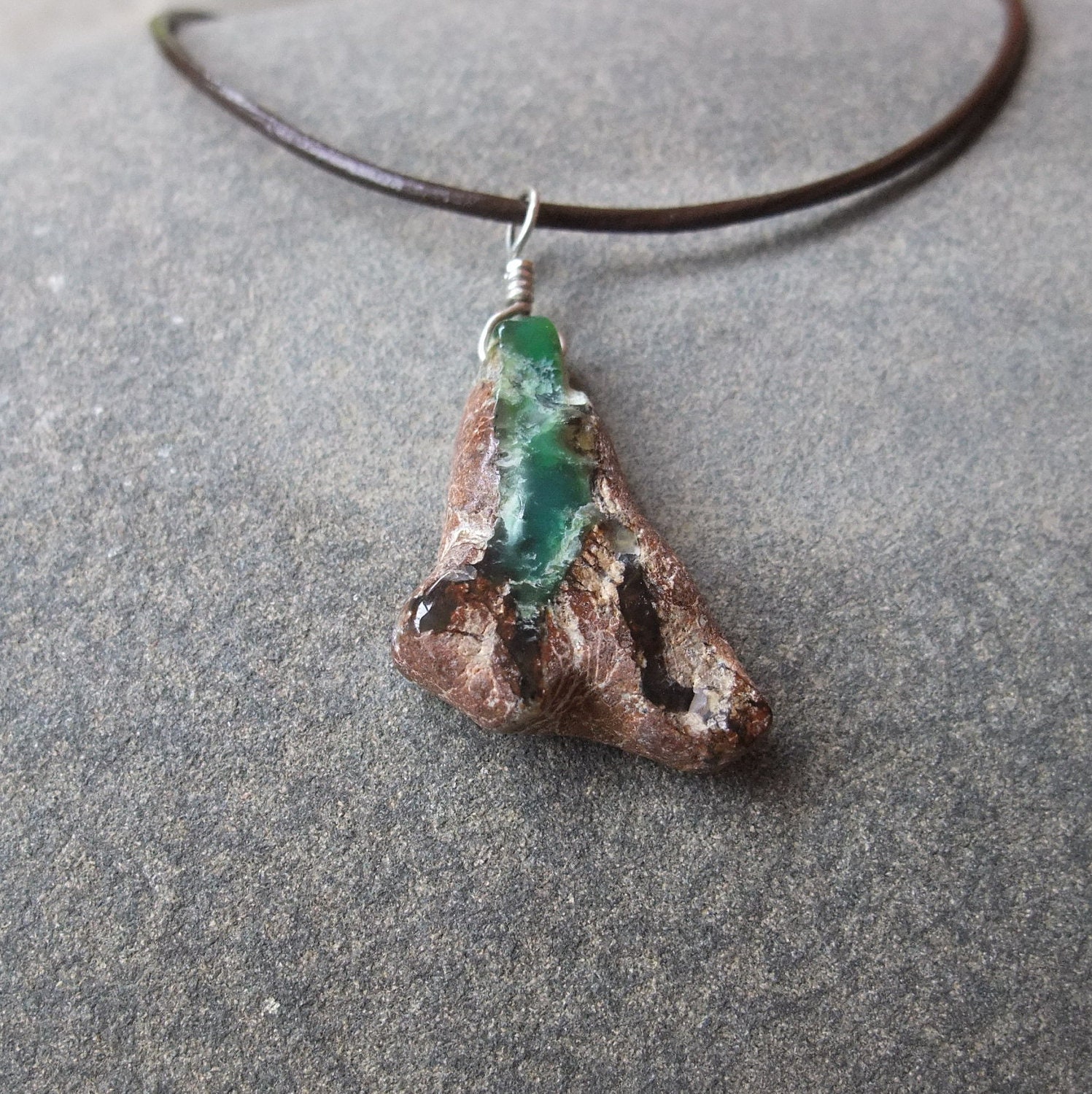 Chrysoprase pendant necklace - raw, earthy, tribal Australian jewelry
