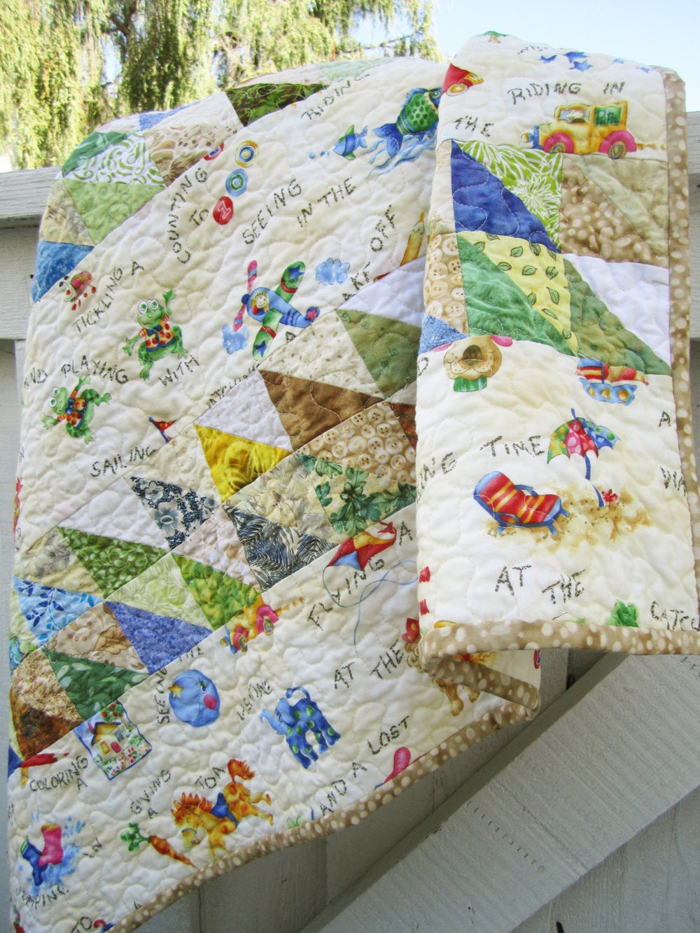Baby Quilt- Soft Yellow Quilt- Playful Toys- Childrens Toys