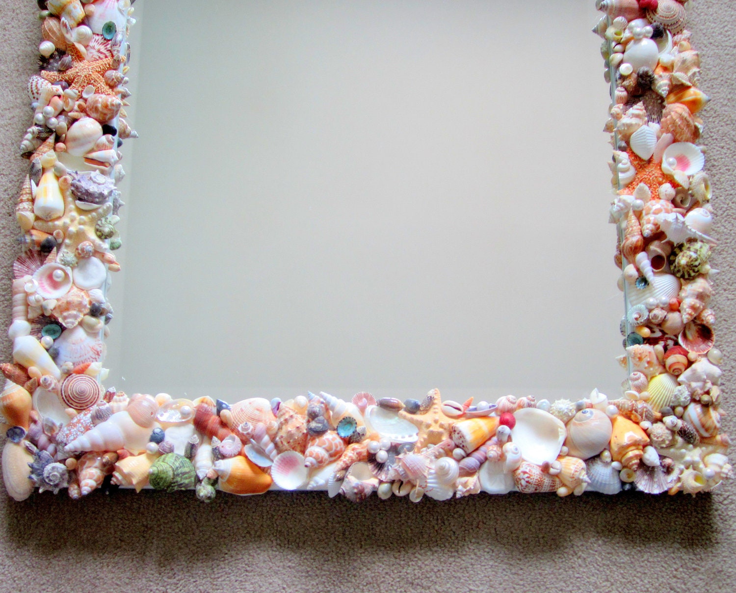 Seashell Mirror for Beach Decor - Nautical Decor Shell Mirror in Natural or All White, Lg Rectangular