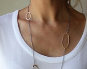 long textured oval oxidized silver and gold modern necklace