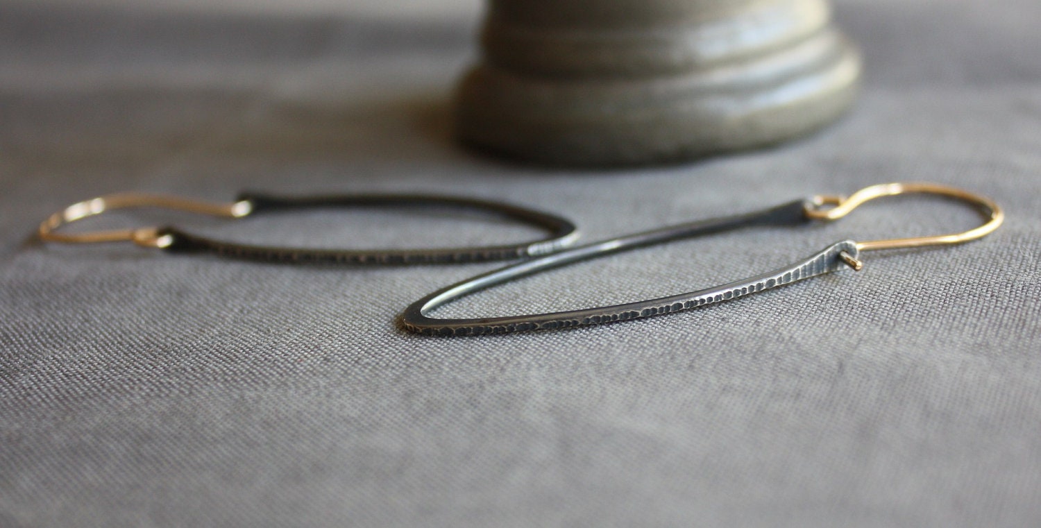 recycled oxidized silver and gold textured hoop- the amphora petite