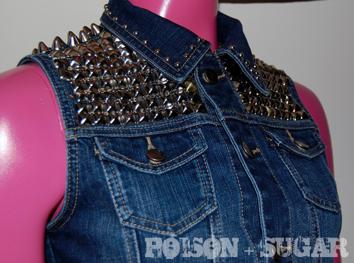 Studded Jean Vest Size Small PUNK