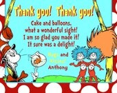 Cat in the Hat - Dr. Seuss - Birthday THank you Invite Card - Can be Personalized or Customized Invitation JPEG Printable Children Holiday