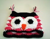 Crochet Hat Photo Prop Owl Small Newborn up to 6 lbs Baby Girl  READY TO SHIP