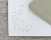 Peacock Note Card Set Letterpress - Pearl, Light Grey, Gray - 10 pack (NPE01)