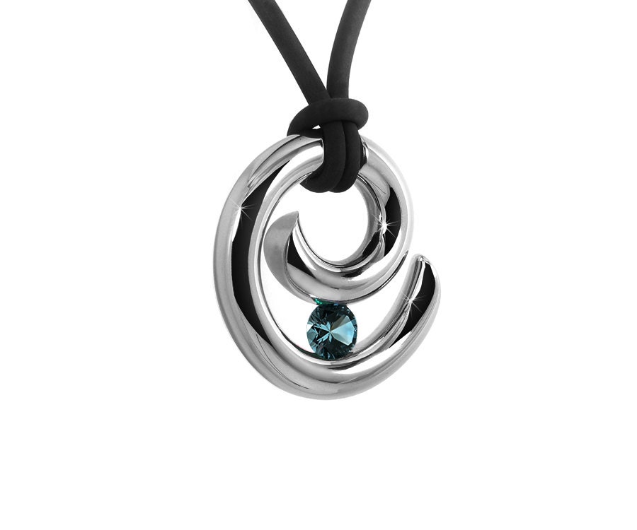 Blue Topaz Tension Set Pendant in Stainless Steel