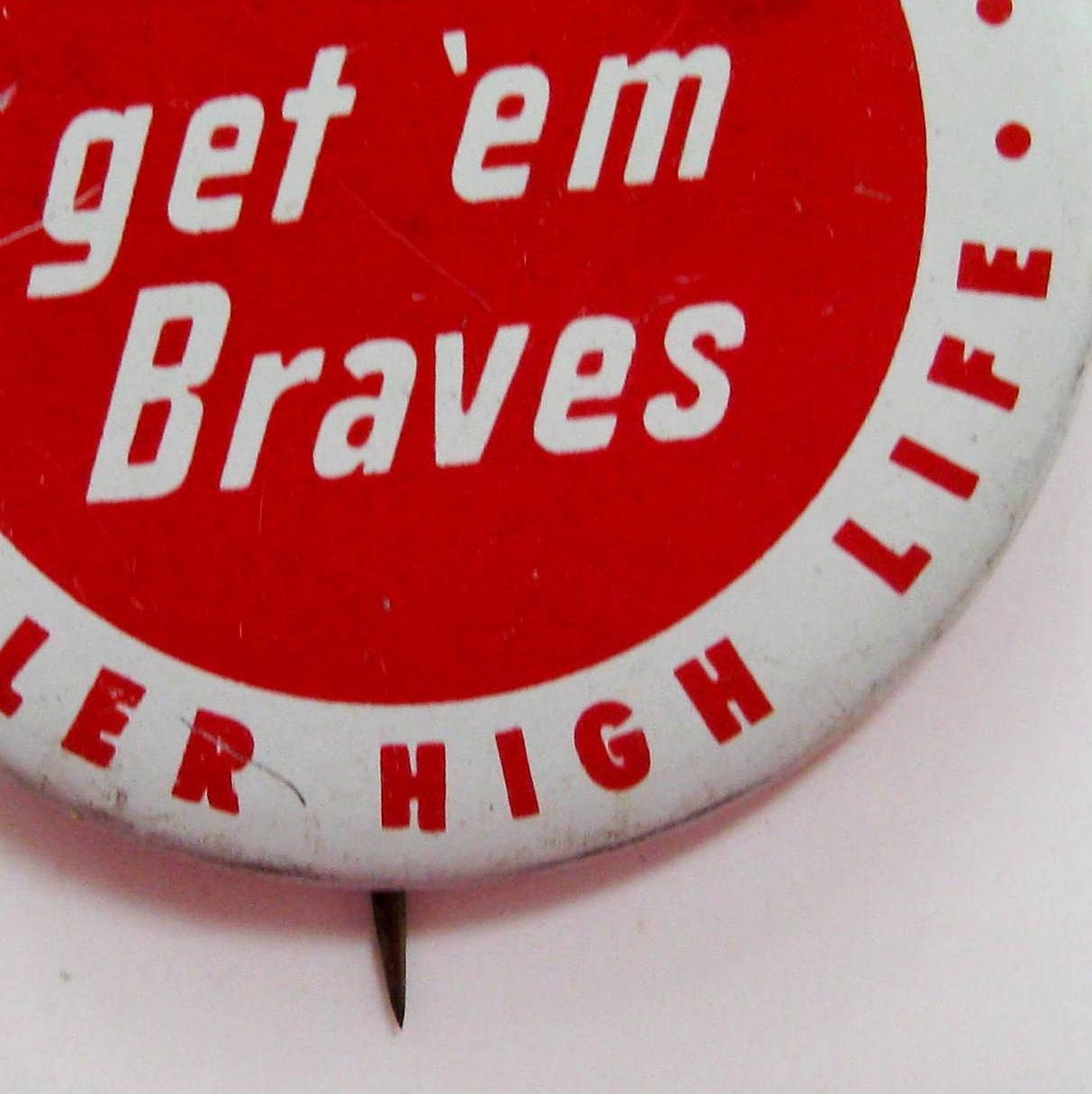 Vintage Milwaukee Braves Miller Beer Pin Back Button Souvenir Metal Pin 1950s