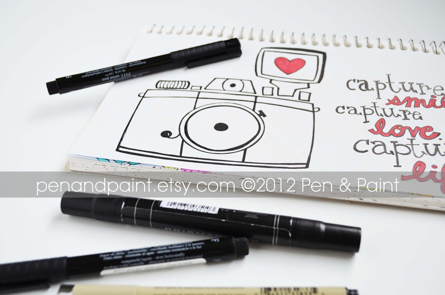 Black and White 8 x 10 Art Print, Camera, Photography, I love photography, Hand Drawn Illustration
