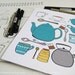 CHOOSE your color, Kitchen Art, Kitchen Decor, I love tea, Tea lover, teapot, tea cup, 8 x 10 Art Print