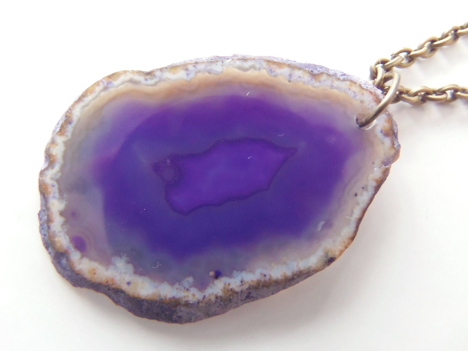 Purple Agate Geode Necklace with Brass  Chain