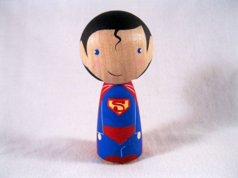 The Man of Steel Kokeshi Wood Peg Collectable Doll or Ornament