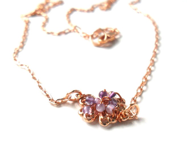 Rose Gold Amethyst Necklace, simple necklace, minimal everyday jewelry Gift for her under 30