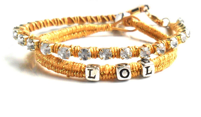 Personalized  woven Bracelet sterling silver stamped beads Crystal chain leather Texting