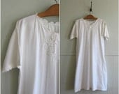 white cotton maxi dress / 1900s chemise / embroidered white caftan