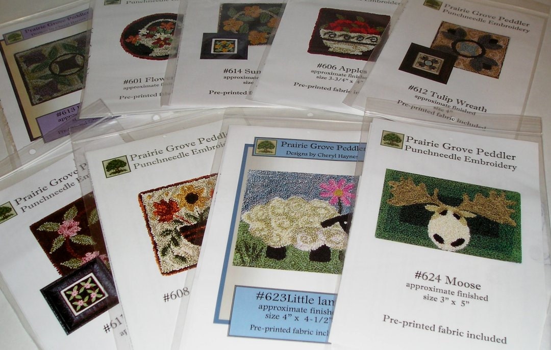 Nine New Everyday Punch Needle Patterns Some With Pre-Printed Weavers Cloth